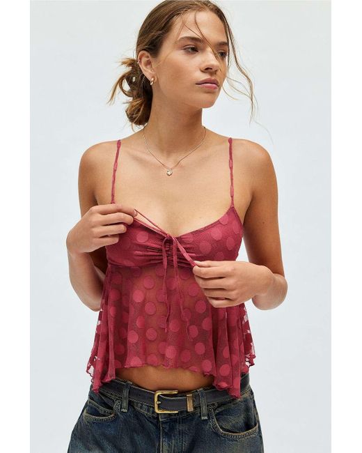Kimchi Blue Red Dot Mesh Cami Top
