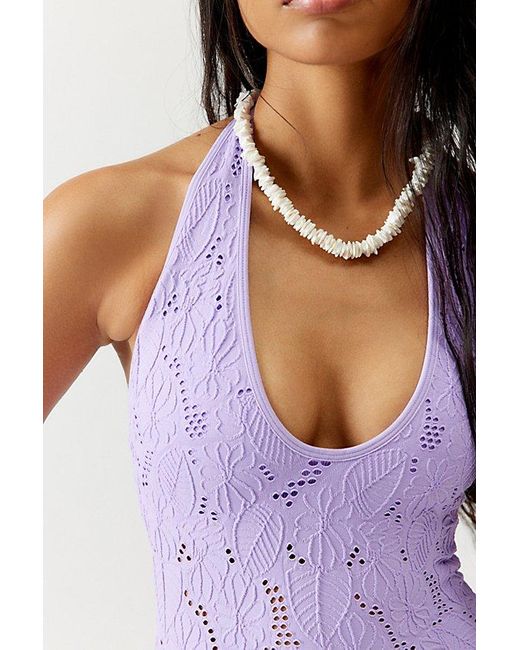 Out From Under Purple Layla Floral Lace Halter Bodysuit