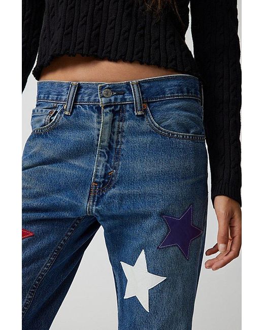 Urban Renewal Blue Remade Leather Star Patch Jean