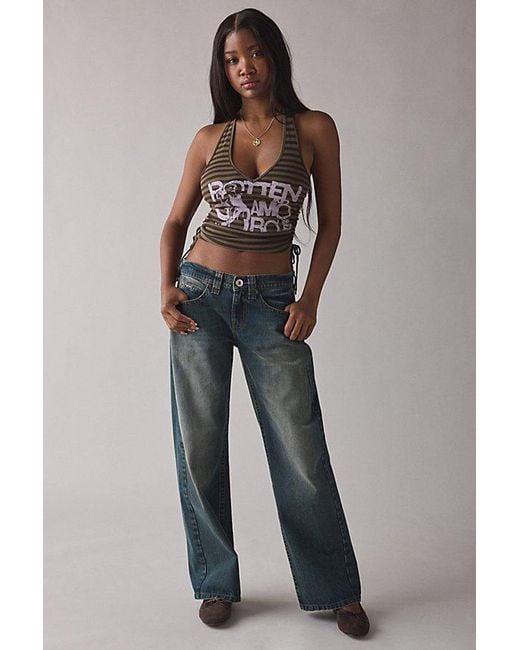 Glamorous Black Rotton Amorous Graphic Ruched Side-Tie Halter Top