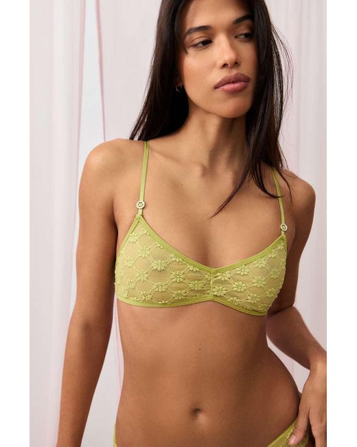 Out From Under Green Floral Mesh Bralette