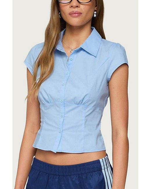 Edikted Blue Massie Tailored Button Up Shirt Top