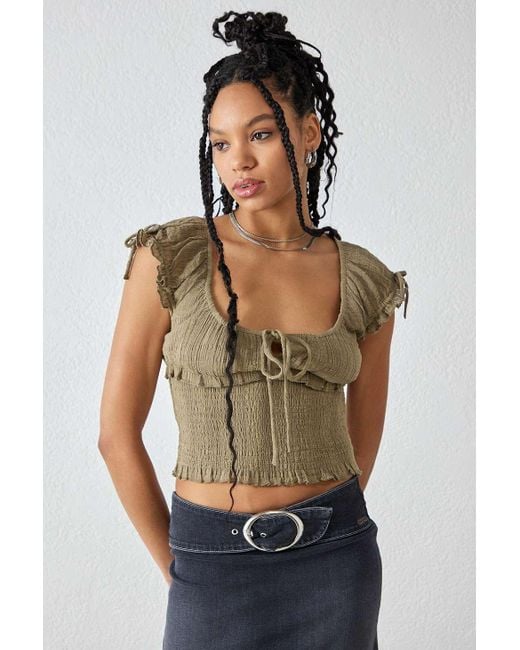 Urban Outfitters Multicolor Uo Nova Ruched Linen Crop Top