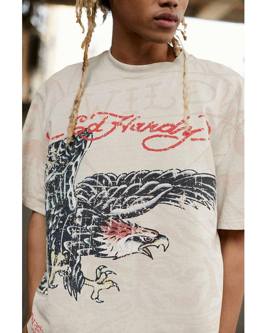 Ed Hardy White Uo Exclusive Ecru Swoop Eagle Print T-shirt for men