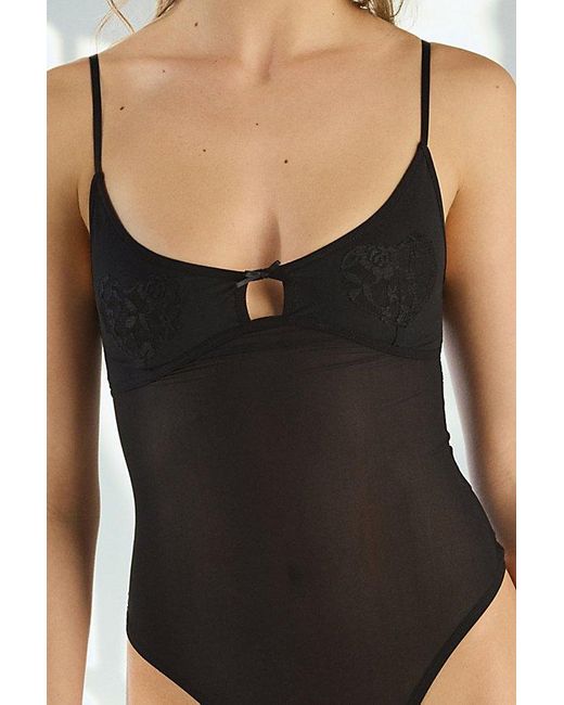 Out From Under Black Just A Kiss Sheer Mesh Keyhole Cutout Bodysuit