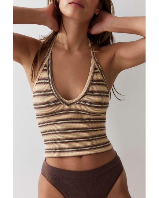 Out From Under Brown Andi Striped Halterneck Top L At Urban Outfitters