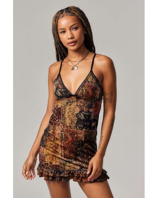 Archive At Uo Brown Patchwork Mini Dress Xs At Urban Outfitters
