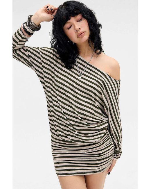 Silence + Noise Black Silence + Noise Destin Striped Long Sleeve Mini Dress
