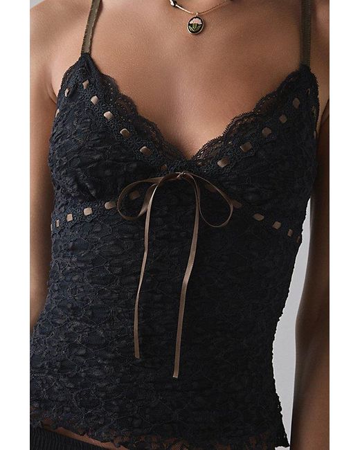 Kimchi Blue Black Clover Lace + Ribbon Trim Cropped Cami