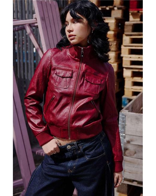BDG Red Romy Faux Leather Jacket