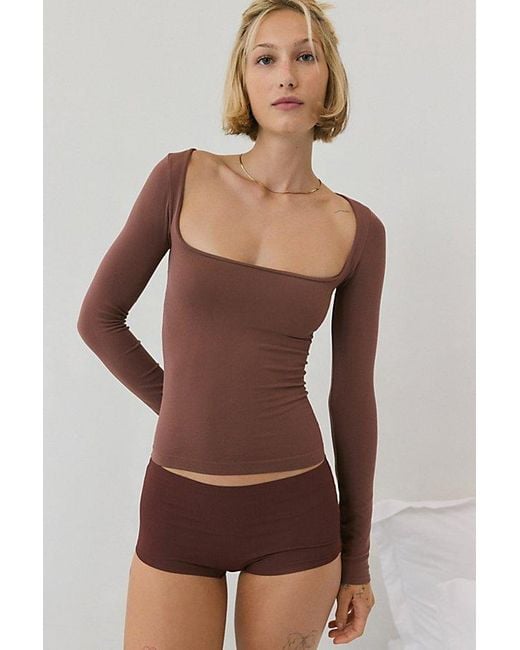 Out From Under Brown Ruby Square Neck Long Sleeve Cropped Tee