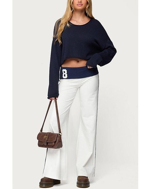 Edikted Blue 8 Contrast Fold Over Wide Leg Pants