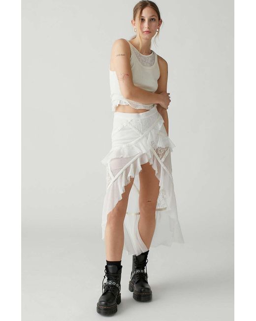 Urban Outfitters Natural Uo Lacey Spliced Midi Skort