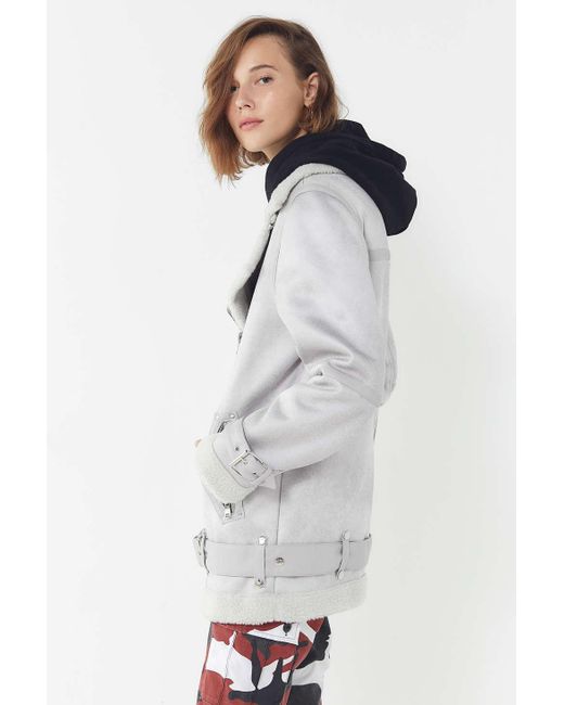 Urban Outfitters Uo Oversized Faux Leather Aviator Jacket In Gray Lyst Urban Outfitters Gray Uo Oversized Faux Leather Aviator Jacket Lyst