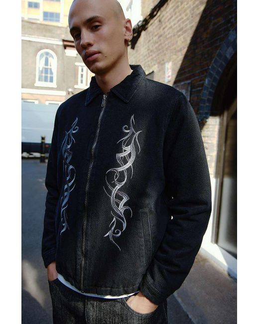 Ed Hardy Blue Uo Exclusive Black Floral Embroidered Jacket for men