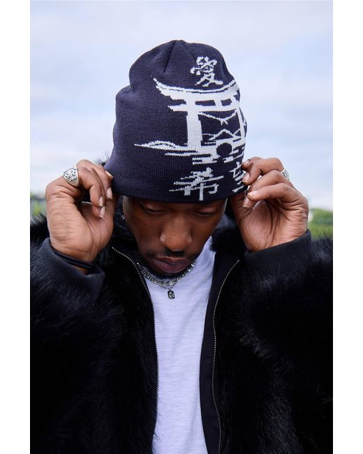 Urban Outfitters Blue Asiatic Skull Beanie for men