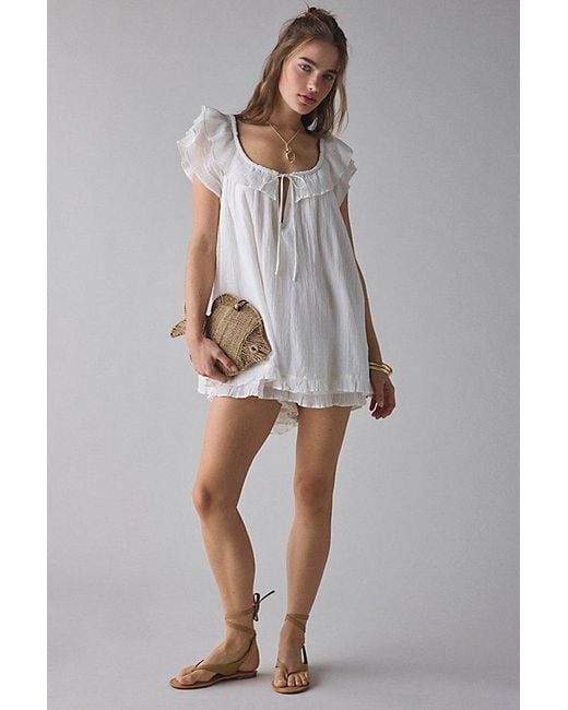 Kimchi Blue Gray Annabelle Ruffle Tie-Front Babydoll Romper