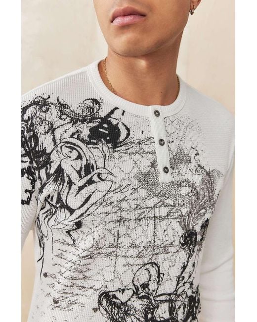 トップス Jeded London White Waffle Henley Tee Ines Waffle White Long Sleeve Tee | Jaded London | Clothing