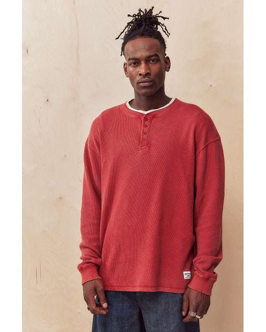 BDG Red Henley Long Sleeve T-shirt for men