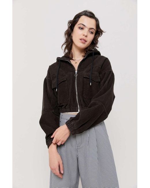 corduroy hooded cropped jacket