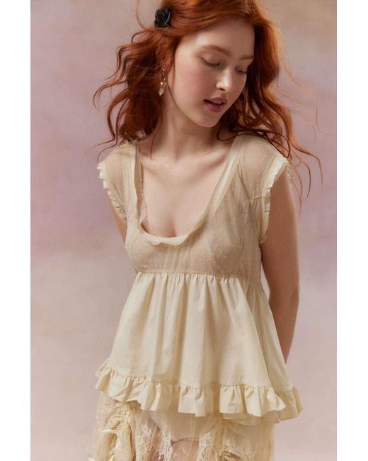 Kimchi Blue Brown Ellie Semi-sheer Babydoll Top In Cream,at Urban Outfitters