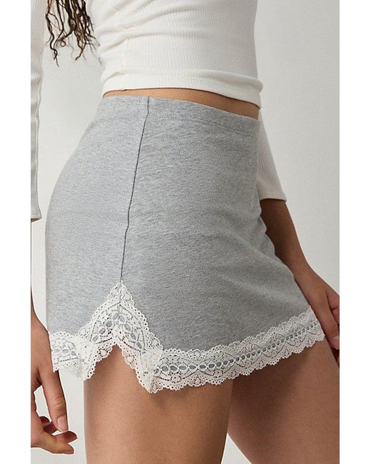 Out From Under Gray Bec Lace Trim Low-Rise Micro Mini Skort