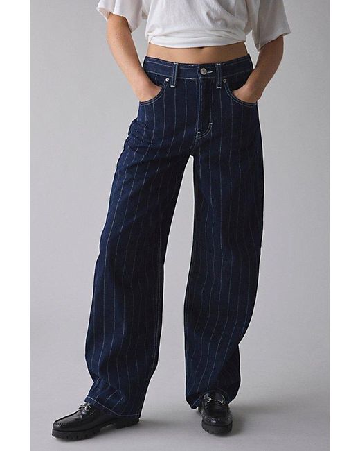 BDG Blue Logan Printed Buckle Baggy Barrel Jean