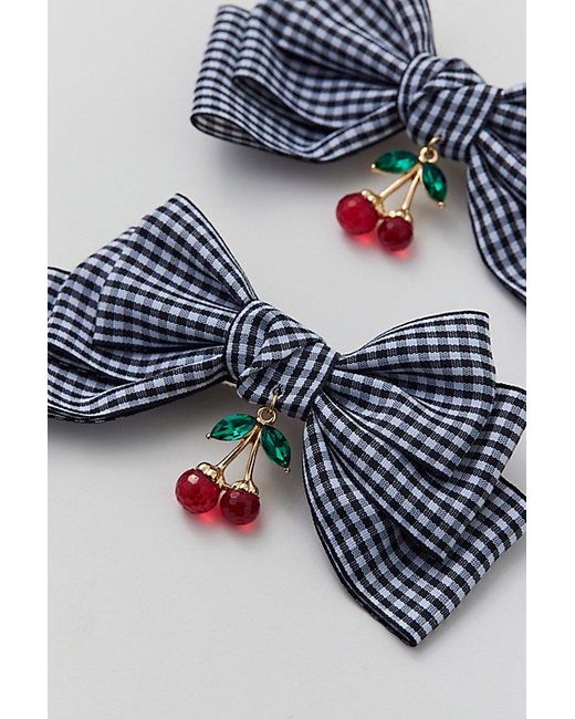 Urban Outfitters Brown Cherry Gingham Hair Bow Barrette Set