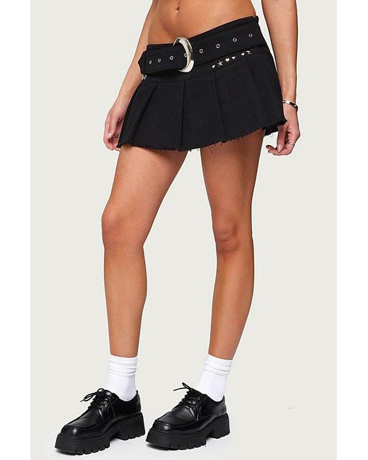 Edikted Black Kore Belt Pleated Denim Micro Skort