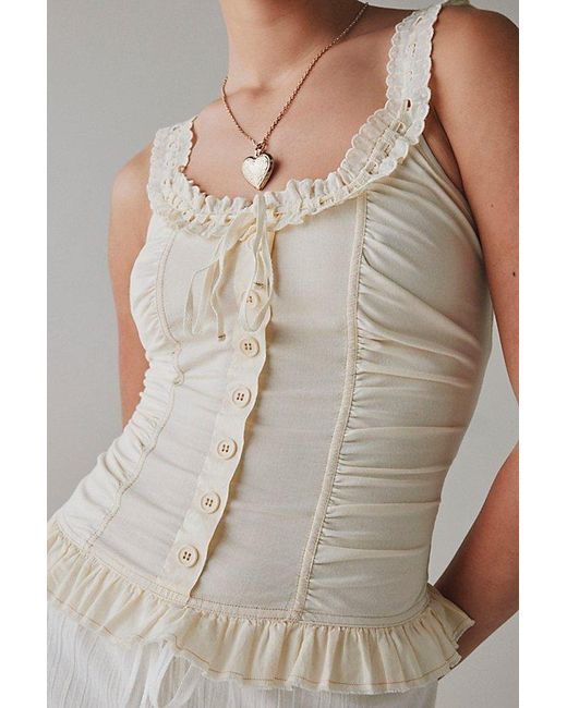Kimchi Blue White Aimee Ruffle Button-Front Corset Tank Top