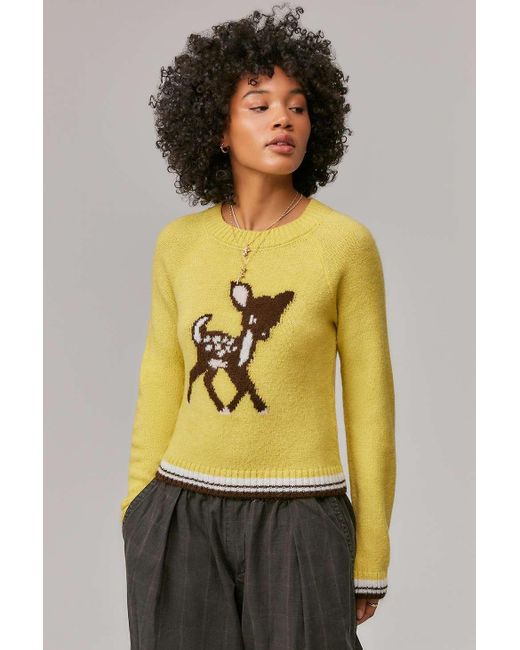 Urban Outfitters Natural Uo Yellow Oh Deer Jumper