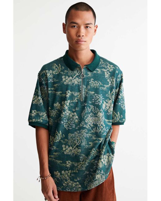 Urban Outfitters Green Uo Baggy Fit Zip Polo Shirt for men
