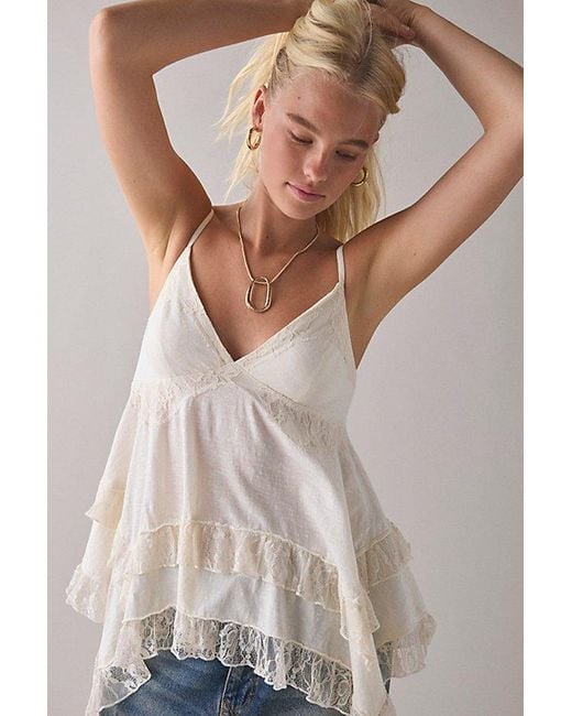 Kimchi Blue Asterid Lace Trim Asymmetric Babydoll Cami in Blue | Lyst