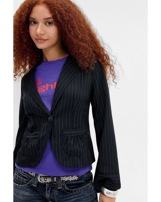 Urban Outfitters Blue Uo Eloise Pinstripe Shrunken Blazer Jacket