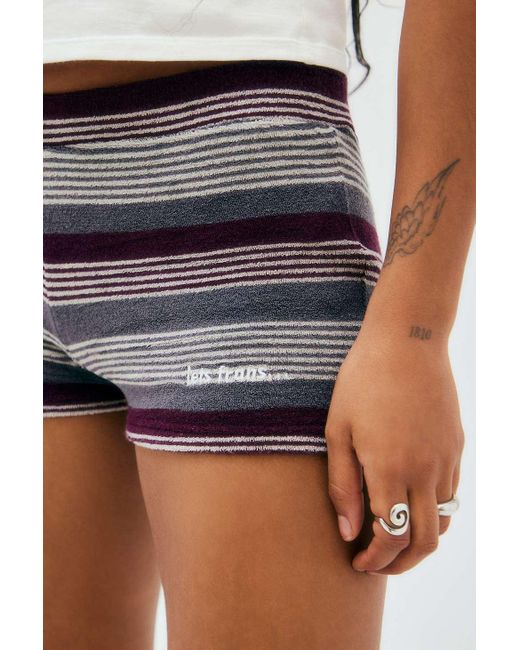 iets frans Blue Ultra-mini Striped Towelling Shorts Xs At Urban Outfitters
