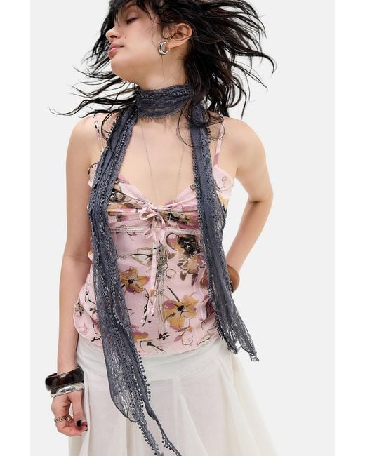 Urban Outfitters Gray Uo Lace Tassle Skinny Scarf