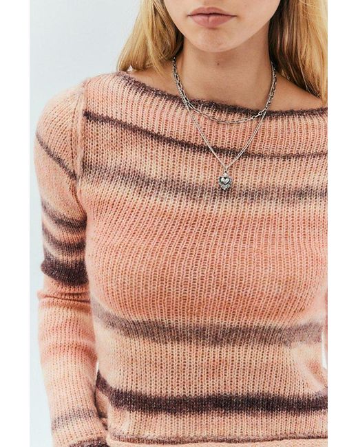 Urban Outfitters Pink Uo Spacedye Fluted Sleeve Ribbed Knit Top