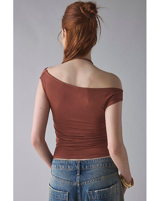 Urban Outfitters Brown Uo Marni Short Sleeve Layered Twofer Crop Top