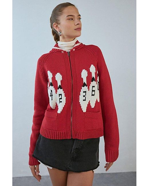 BDG Scottie Graphic Knit Zip-Up Cardigan in Red | Lyst