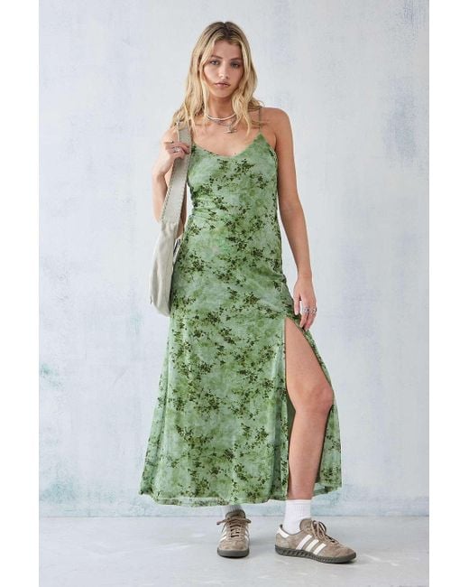 Urban Outfitters Uo Green Flower Mesh Maxi Dress