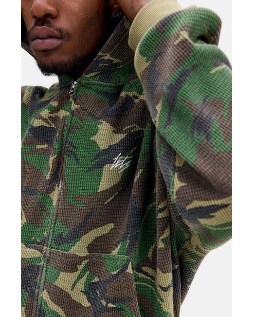 iets frans Green Camo Zip-through Waffle Hoodie for men