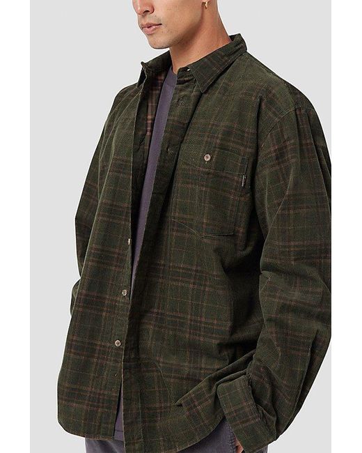 Barney Cools Black Cabin 2.0 Recycled Cotton Corduroy Plaid Shirt Top for men