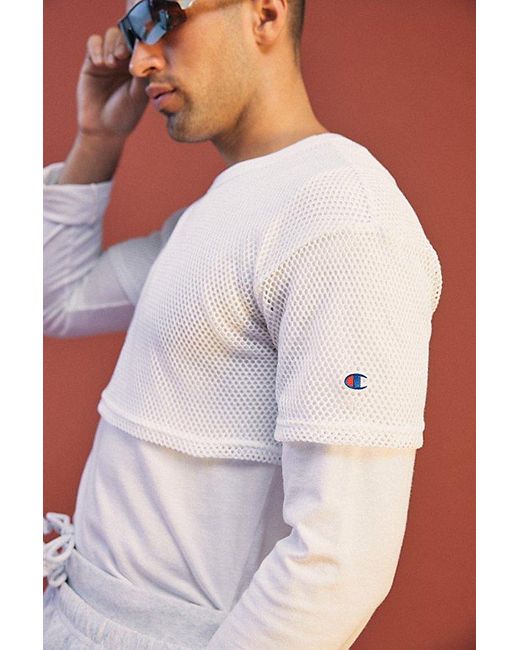 Champion White Uo Exclusive Mesh Cropped Tee Top