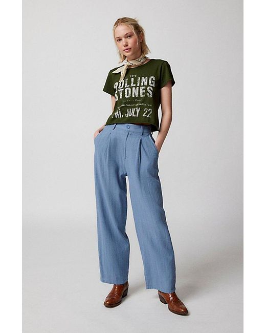Urban Outfitters Green The Rolling Stones Raw Hem Crew Neck Baby Tee