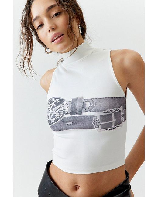 Urban Outfitters White Belt Photoreal Mock Neck Tank Top