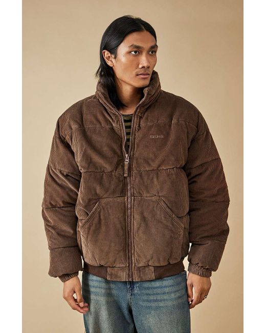 BDG Brown Corduroy Embroidered Puffer Jacket for men