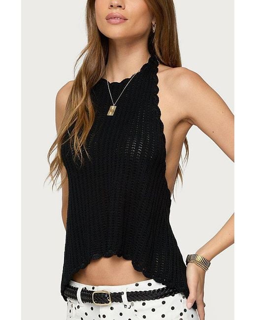 Edikted Black Ivey Backless Crochet Halter Top