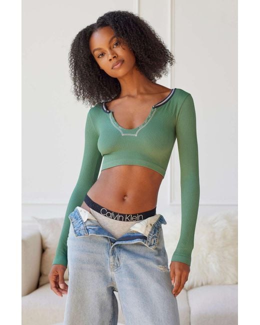 Out From Under Go For Gold Seamless Long Sleeve Top In Sage Green At Urban Outfitters