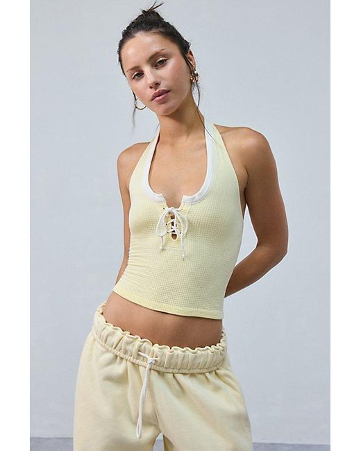 Out From Under Yellow Stassi Seamless Knit Lace-Up Halter Top