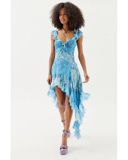 Urban Outfitters Blue Uo Hyacinth Lace Spliced Midi Dress